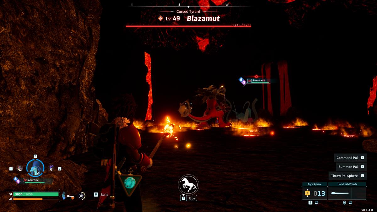 Player approaching Blazamut with a torch