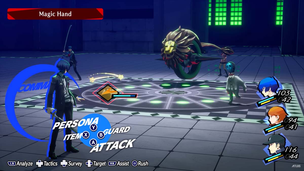 Magic Hand applied during the battle in Persona 3 Reload.