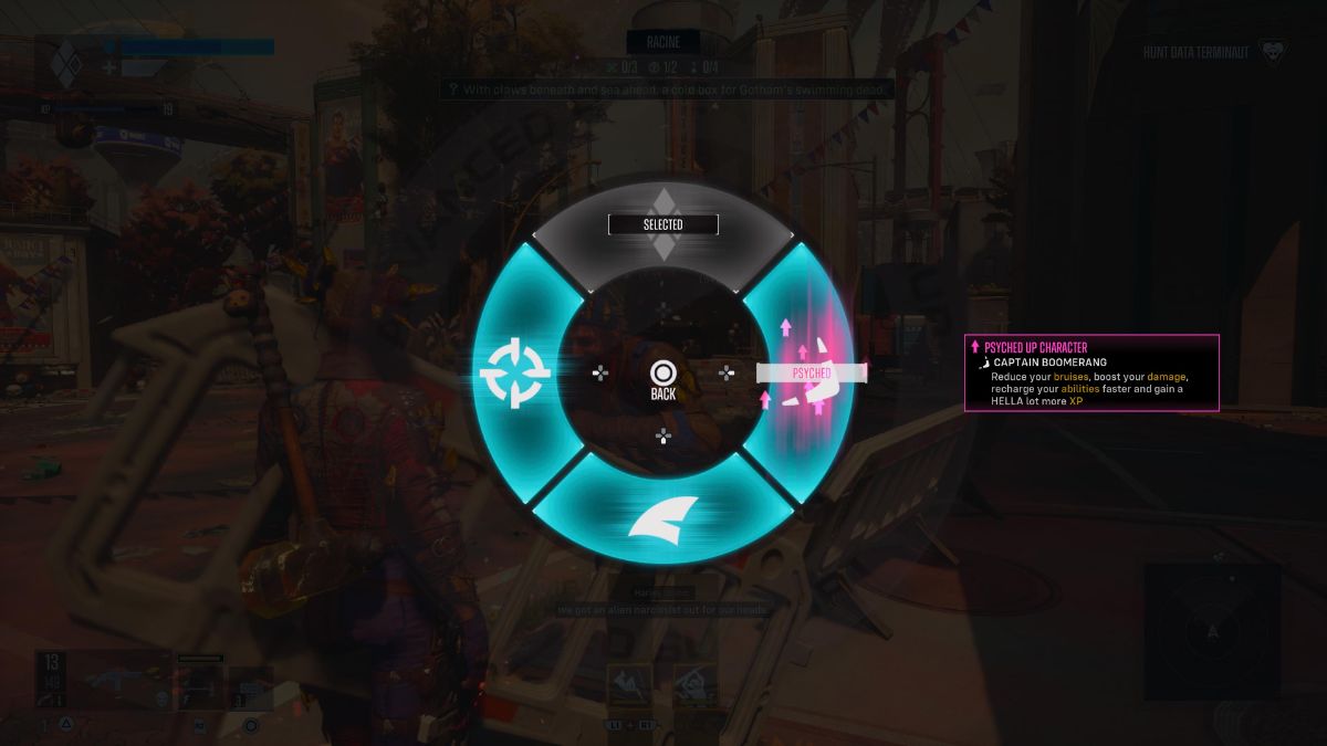 Suicide Squad Kill the Justice league Psyched Up wheel select menu.