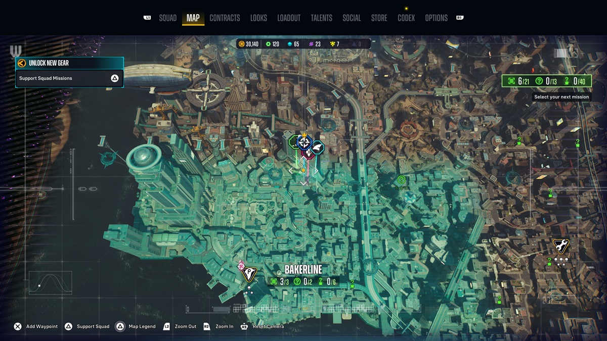 Overworld map showing the location of the third riddler riddle in Bakerline at the science center.