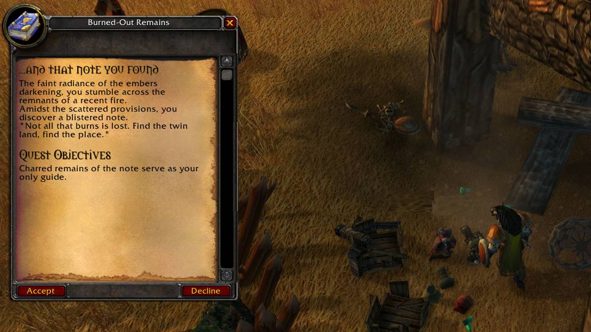 The text for the first sleeping bag quest in WoW SoD