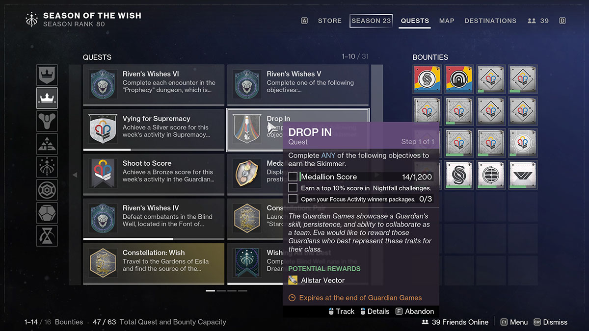 The Drop In Quest in Destiny 2 Guardian Games All-Stars