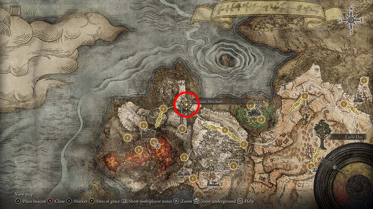 The location of the merchant in Mt. Gelmir in Elden Ring