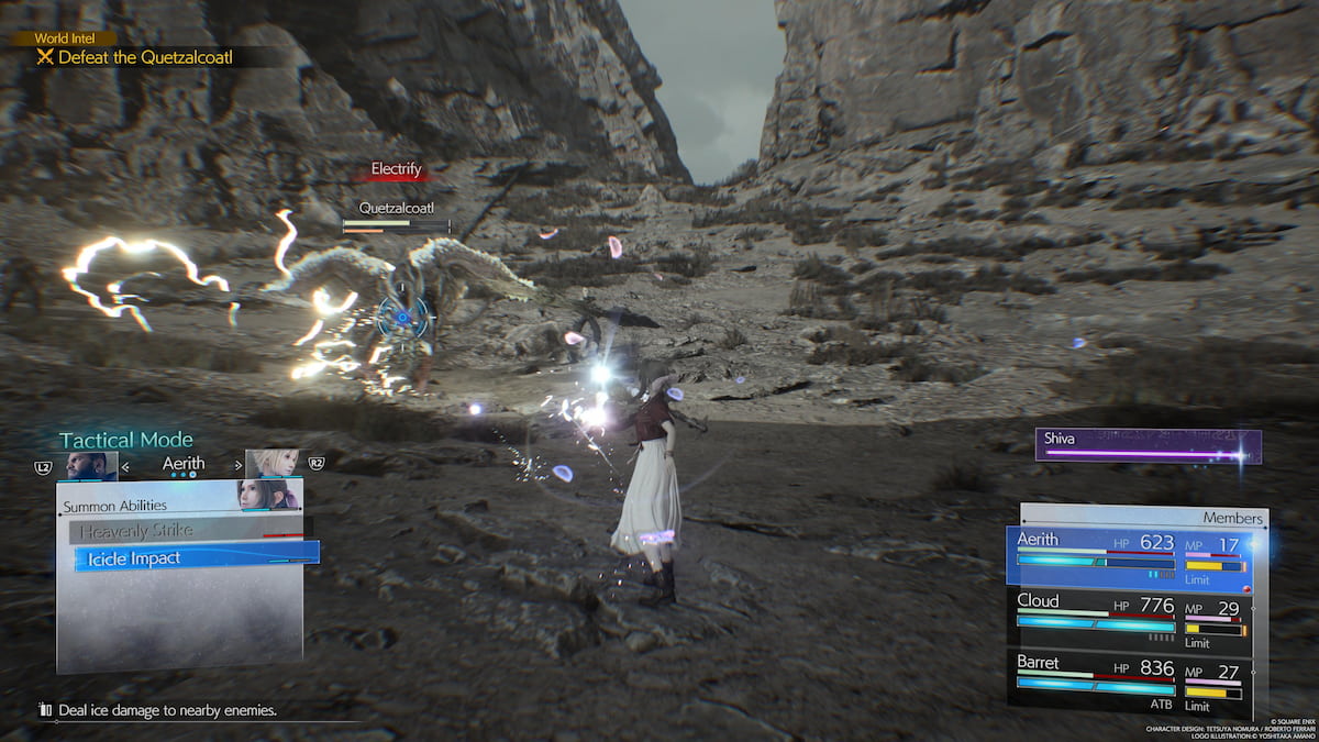 Aerith casting Shiva spells in combat