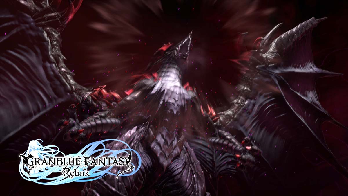 Evyl Blackwyrm boss soars in the nightsky in GBF Relink