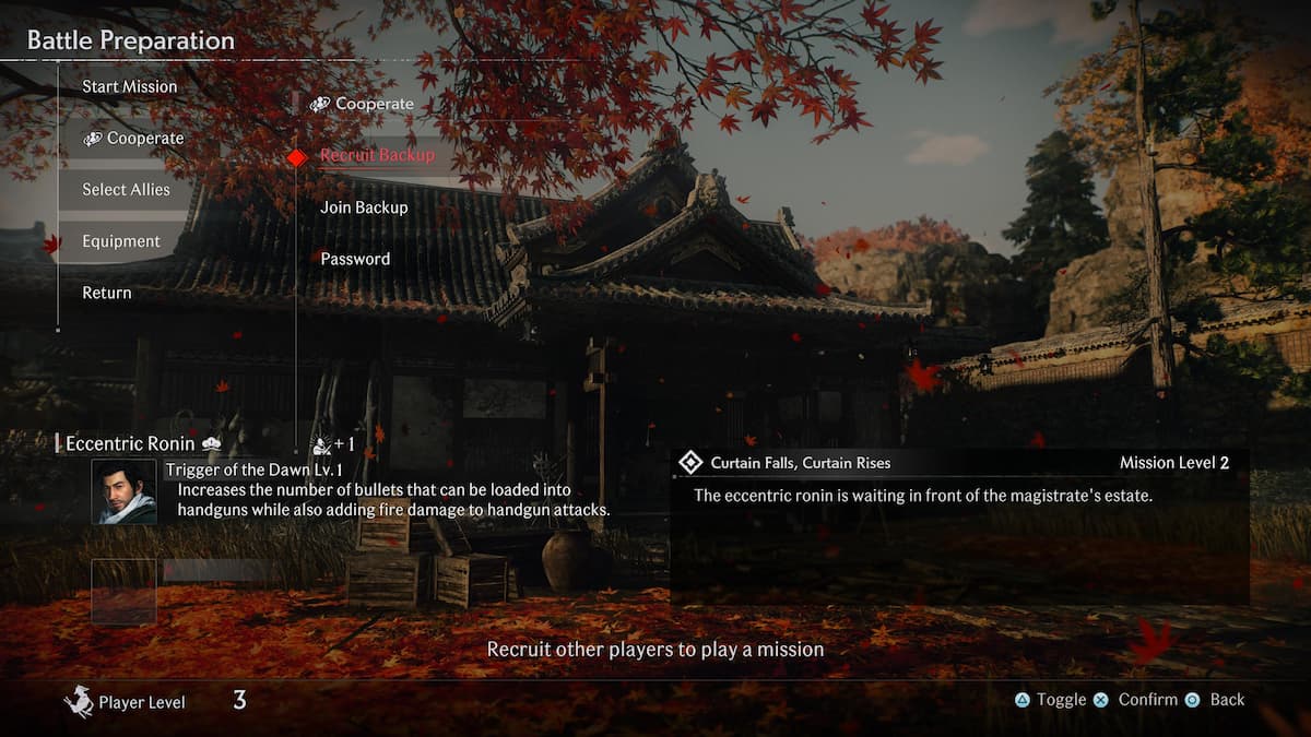 Rise of the ronin co-op menu