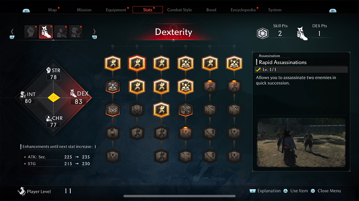 skill tree in rise of the ronin