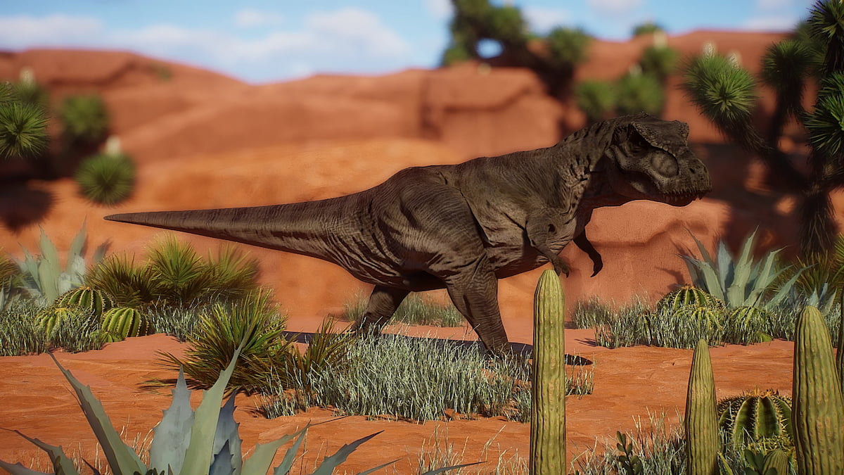 A large T-Rex from the Planet Zoo Tyrannosaurus Rex mod.