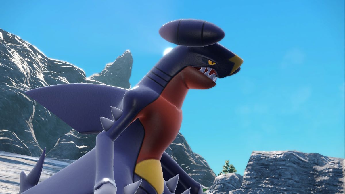 Garchomp on a cliffside in Pokemon Scarlet & Violet