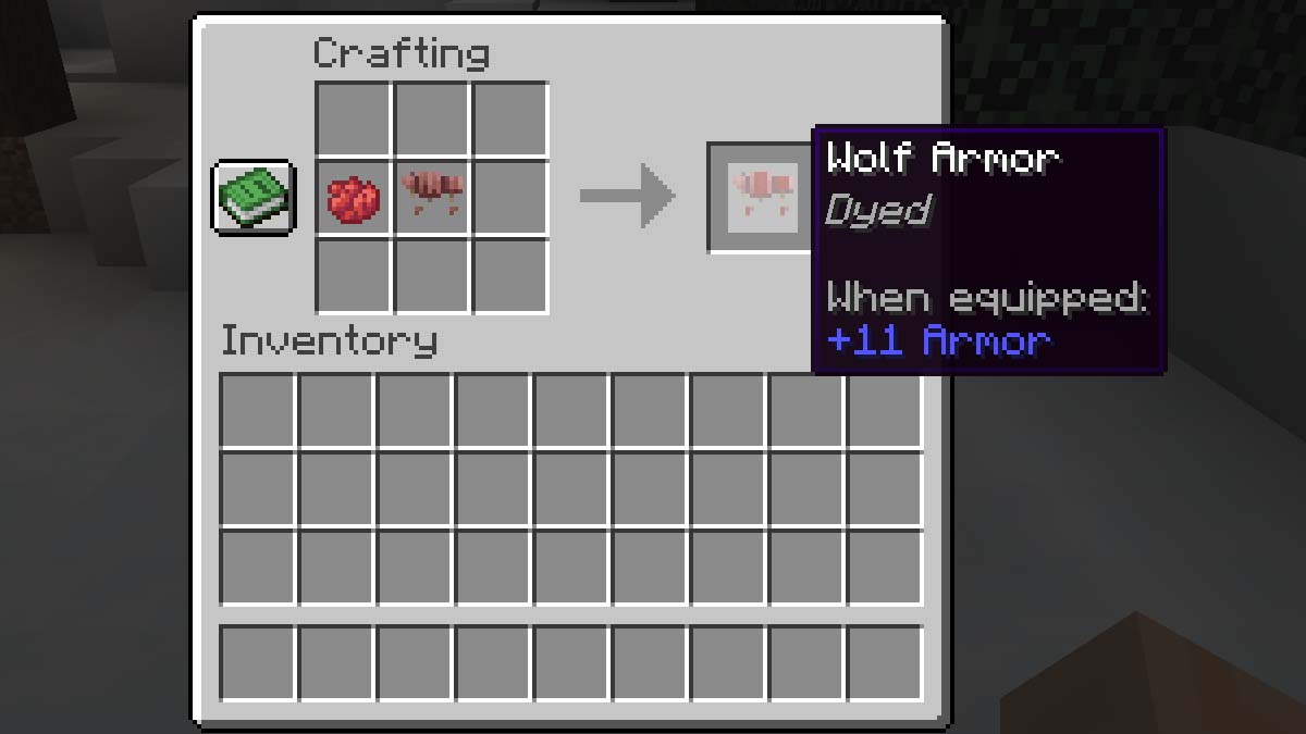 Applying red dye to a wolf armor in Minecraft