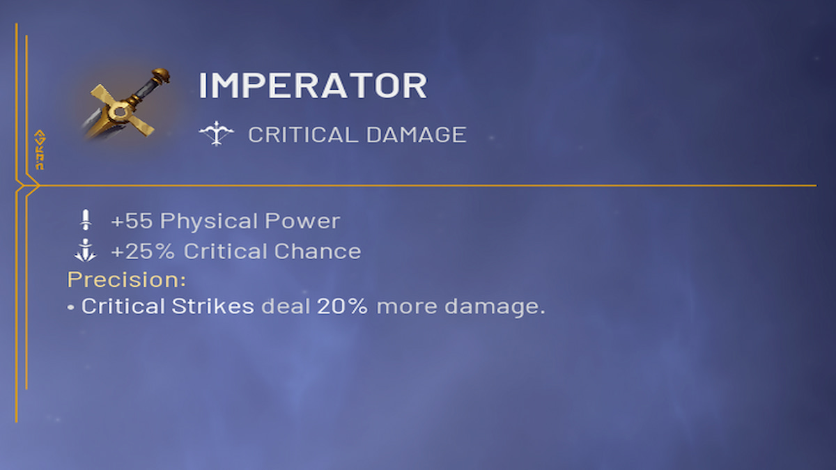 Item menu, imperator item details and stats