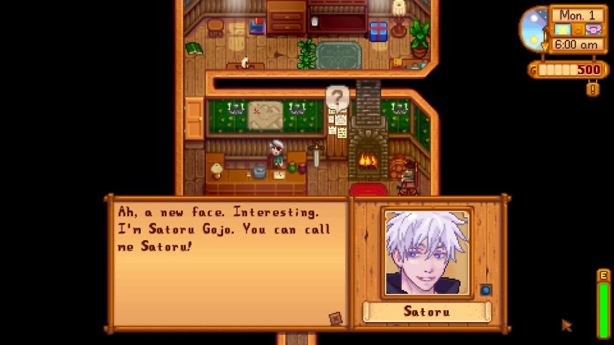 Player meets Satoru Gojo in Stardew Valley