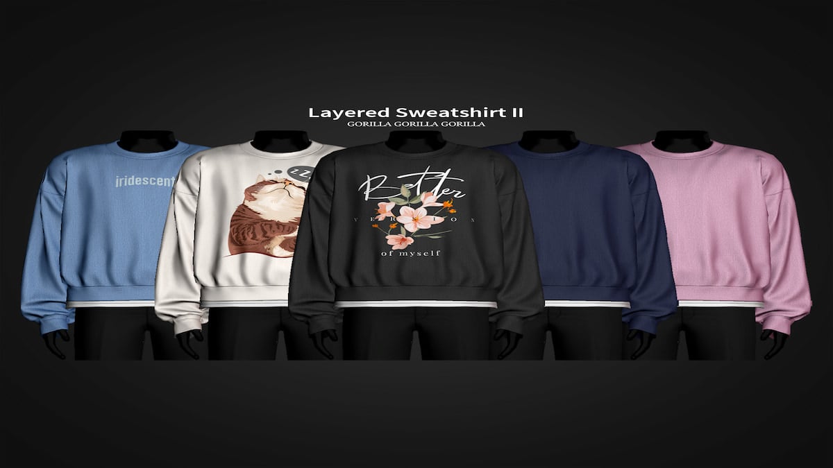 Five different sweatshirt styles