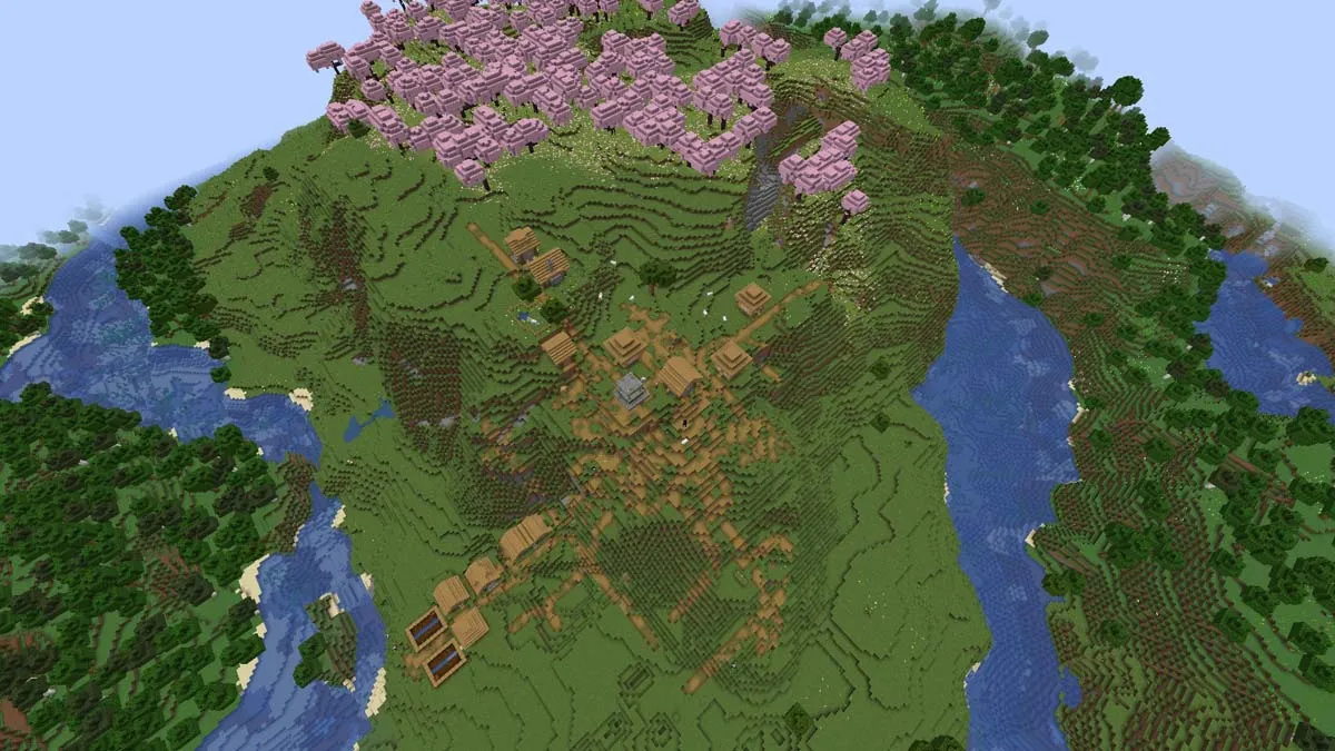 Cliff cherry village in Minecraft