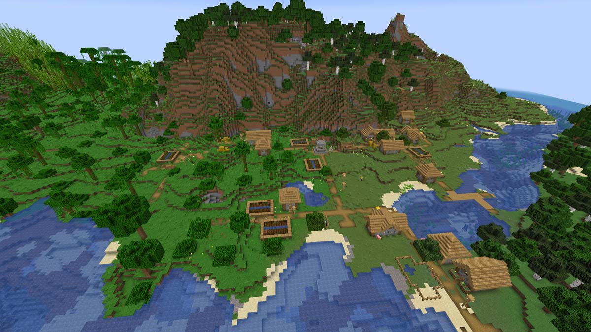 Village with six farms in Minecraft