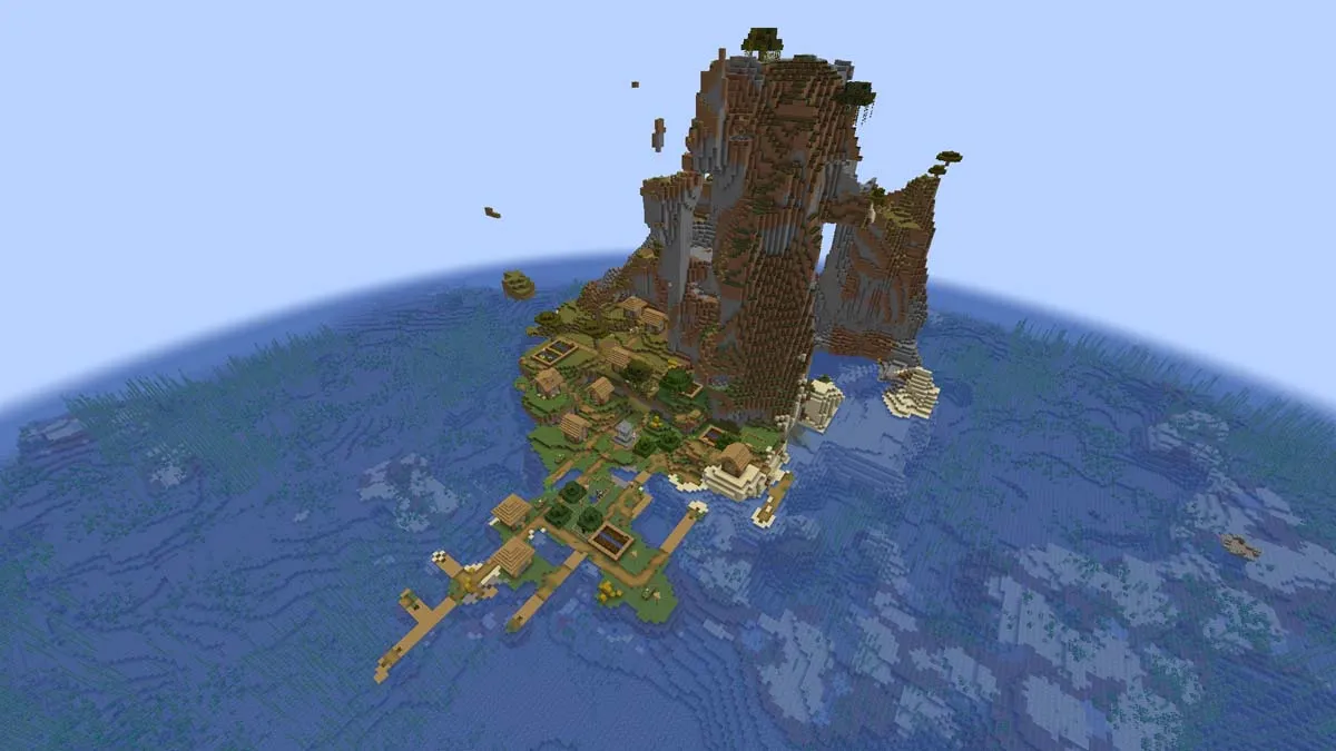 Windswept savanna island village in Minecraft