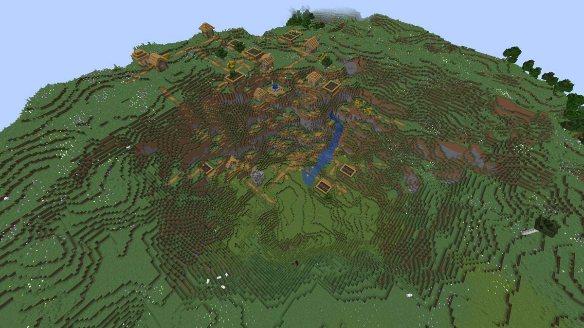 Deep pit village in Minecraft