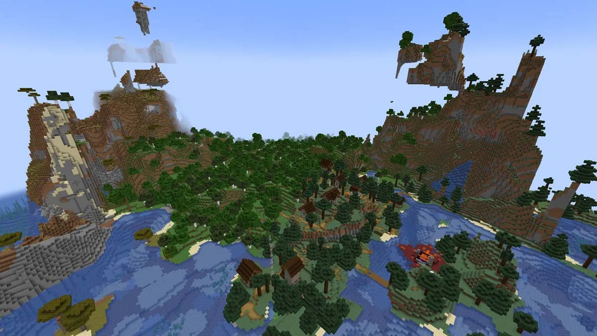 Floating island village in Minecraft