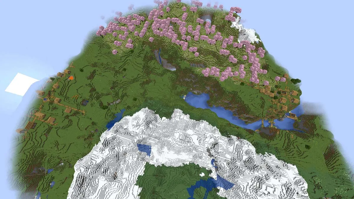 Double cherry grove village in Minecraft