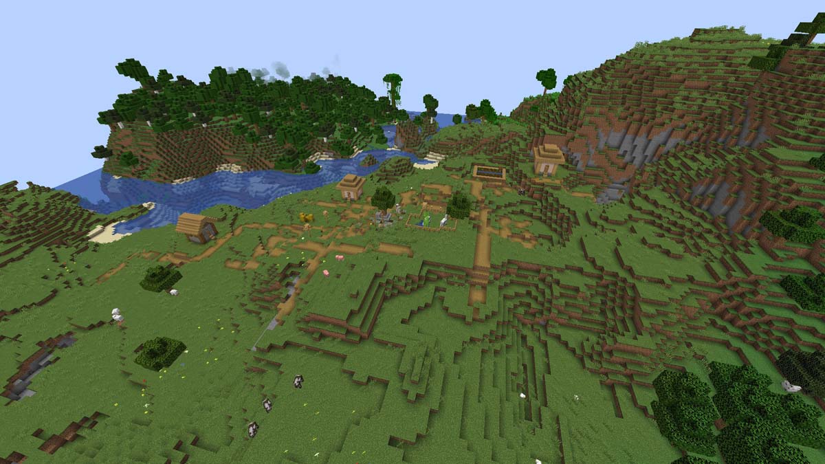 Three house village in Minecraft