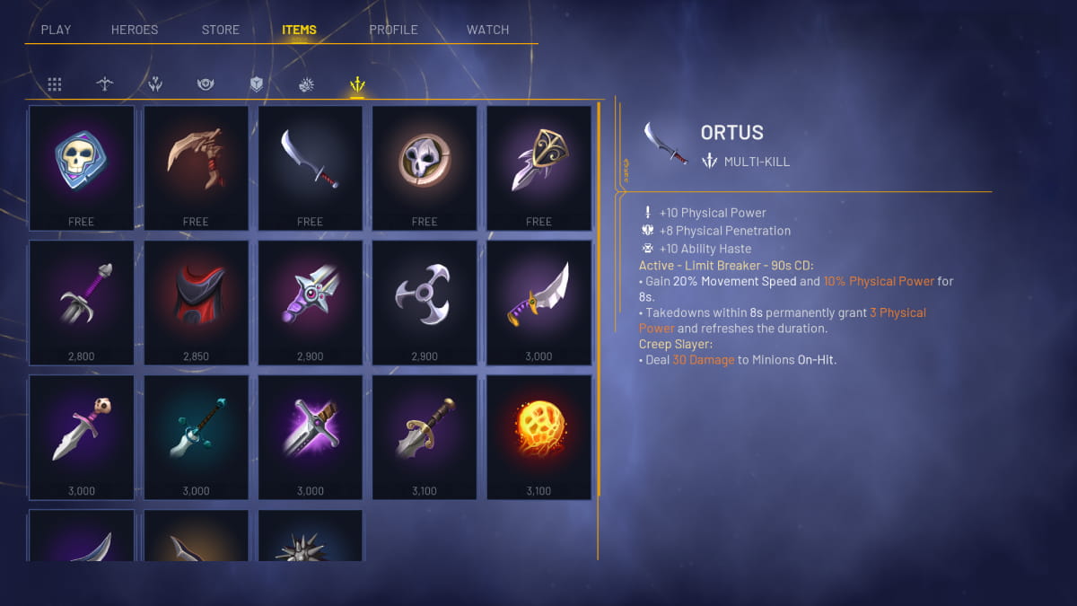 Ortus Item in the Items screen in Predecessor