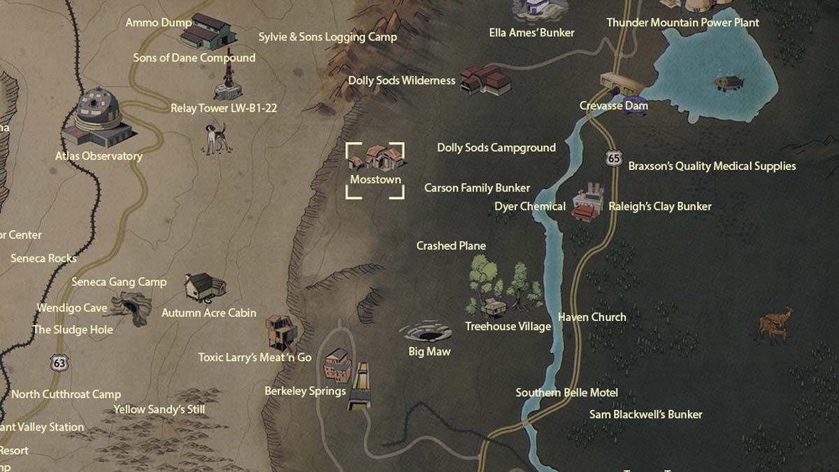 Mosstown Location in Fallout 76