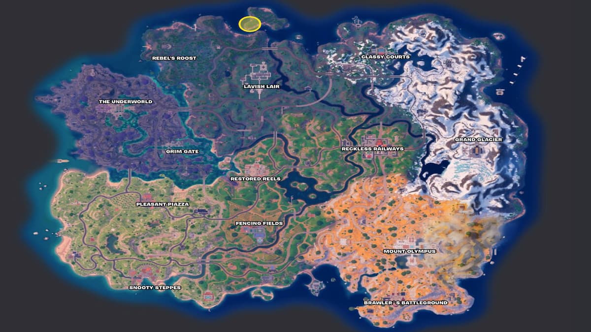 Fortnite Chapter 5 Season 2 map with darth vader location circled