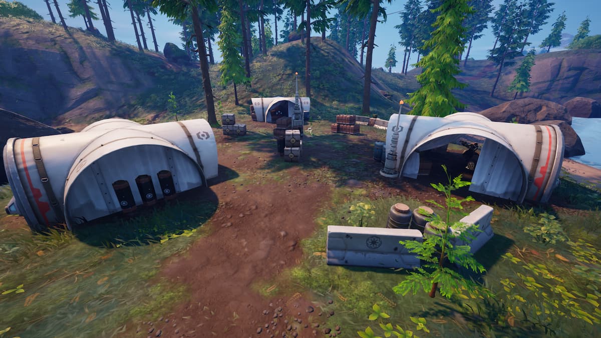 Roadblock location with white huts