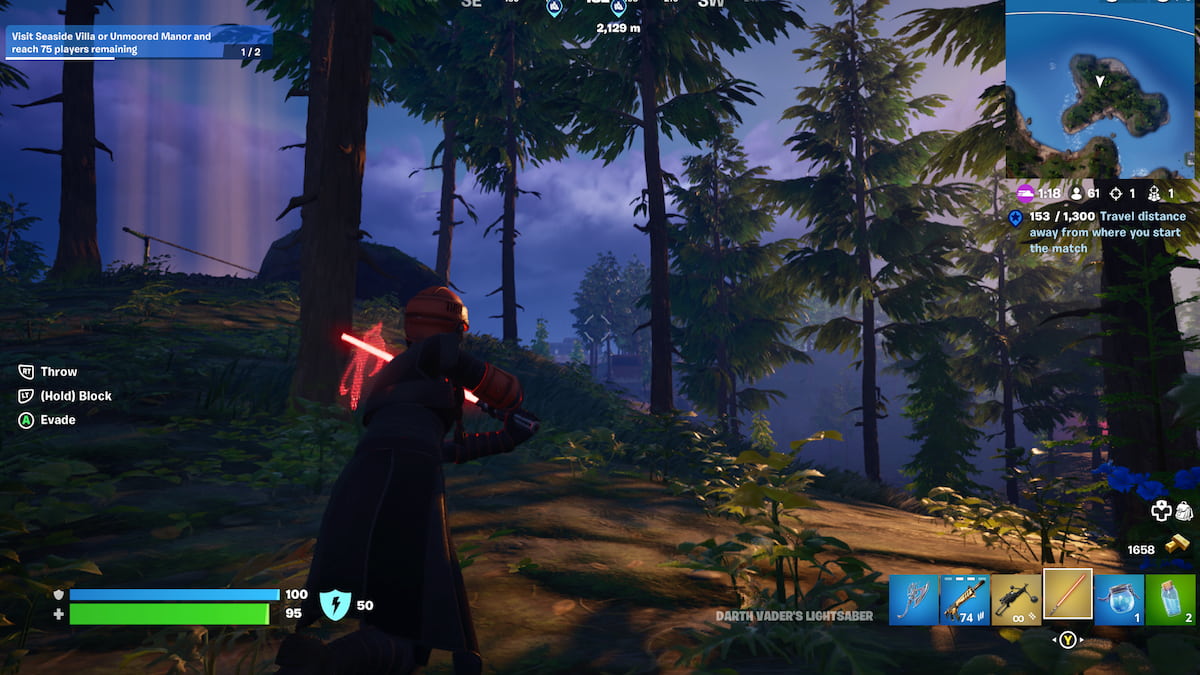 Player blocking with red lightsaber
