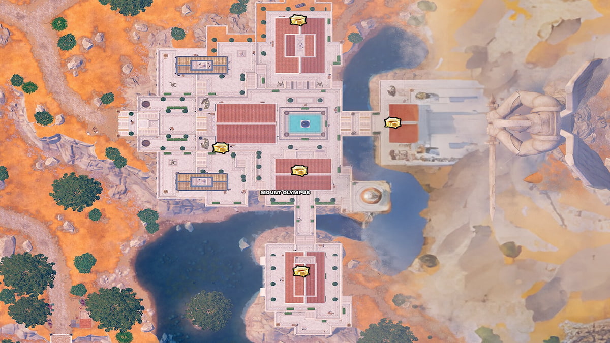 Fortnite Chapter 5 Season 2 map overview of Mount Olympus where God Chests spawn in