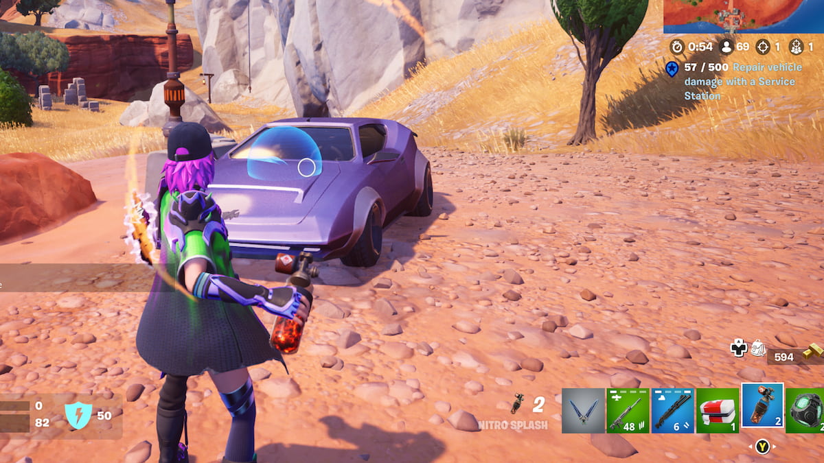 Fortnite Chapter 5 Season 3 throwing Nitro Splash at car