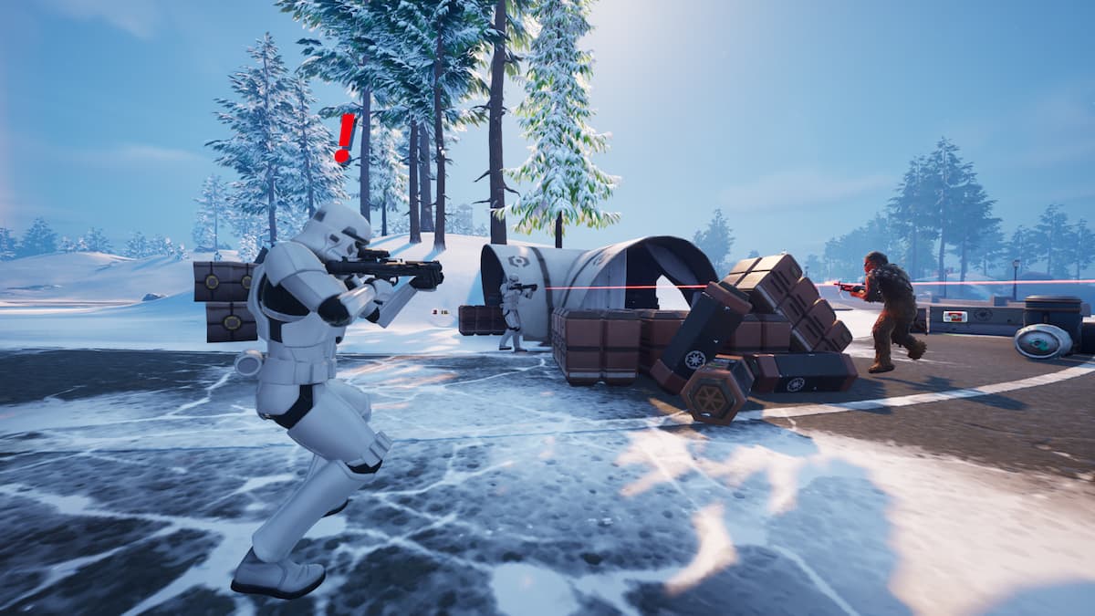 Wookie fighting stormtroopers at a roadblock