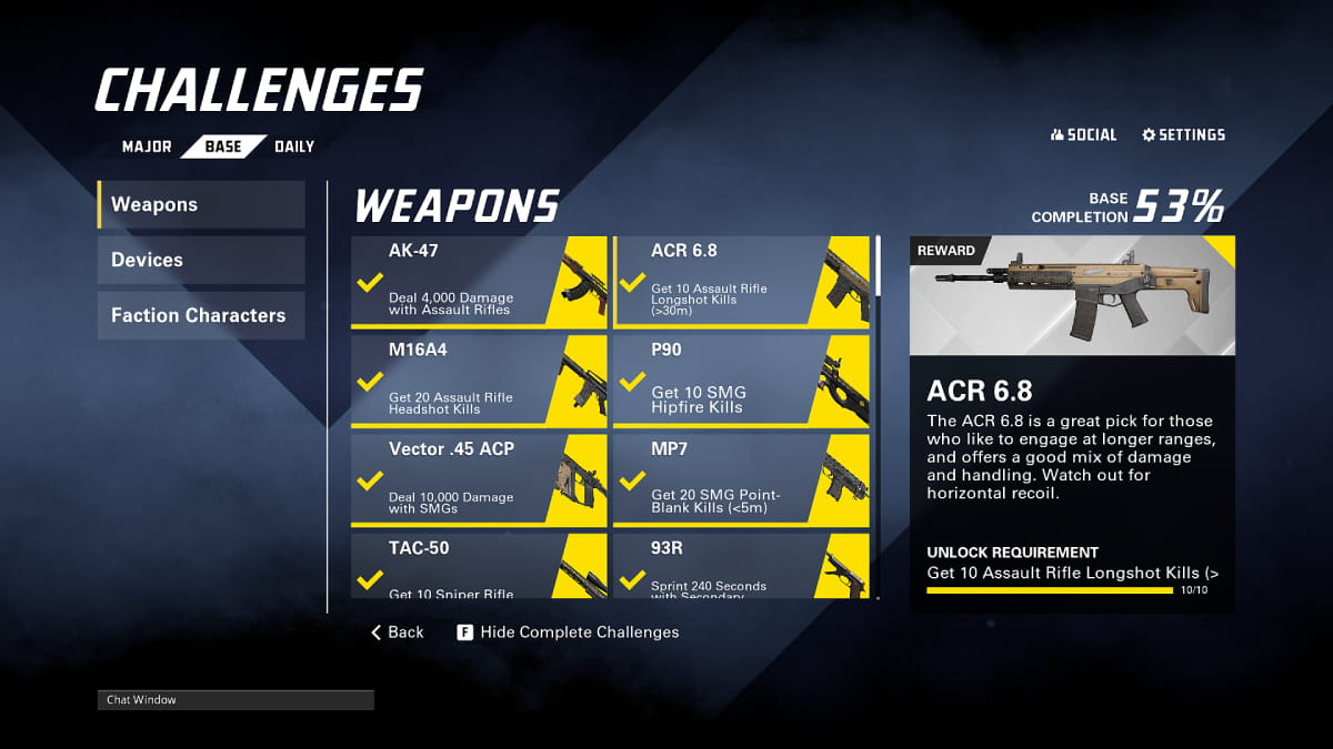 Challenges screen in XDefiant