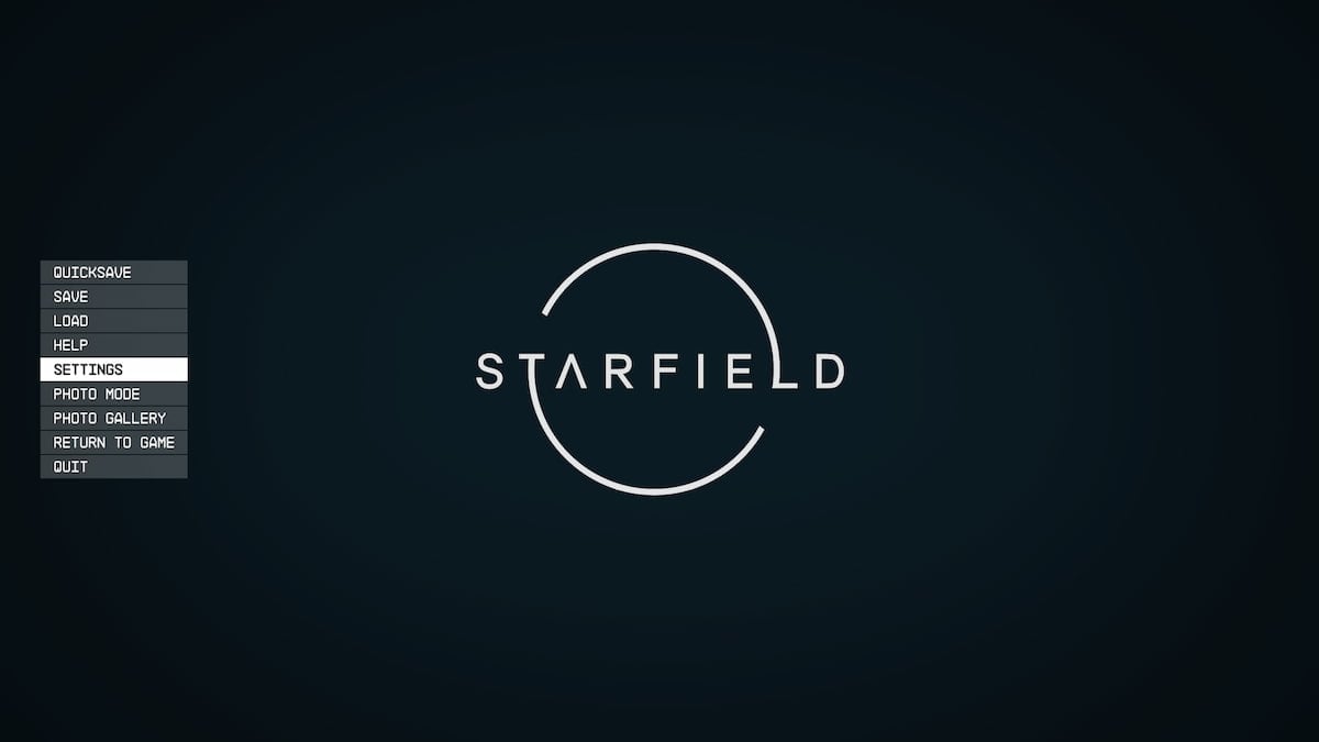 Starfield menu with Settings option highlighted 