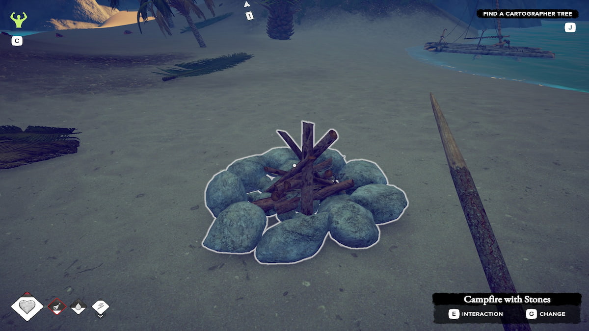 Campfire with Stones on beach in Survival Fountain of Youth