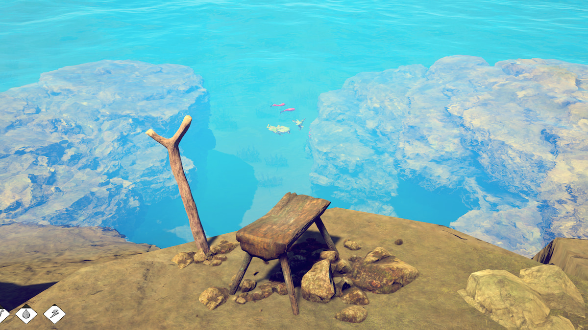 Fishing spot in Survival: Fountain of Youth with fishing rod stand