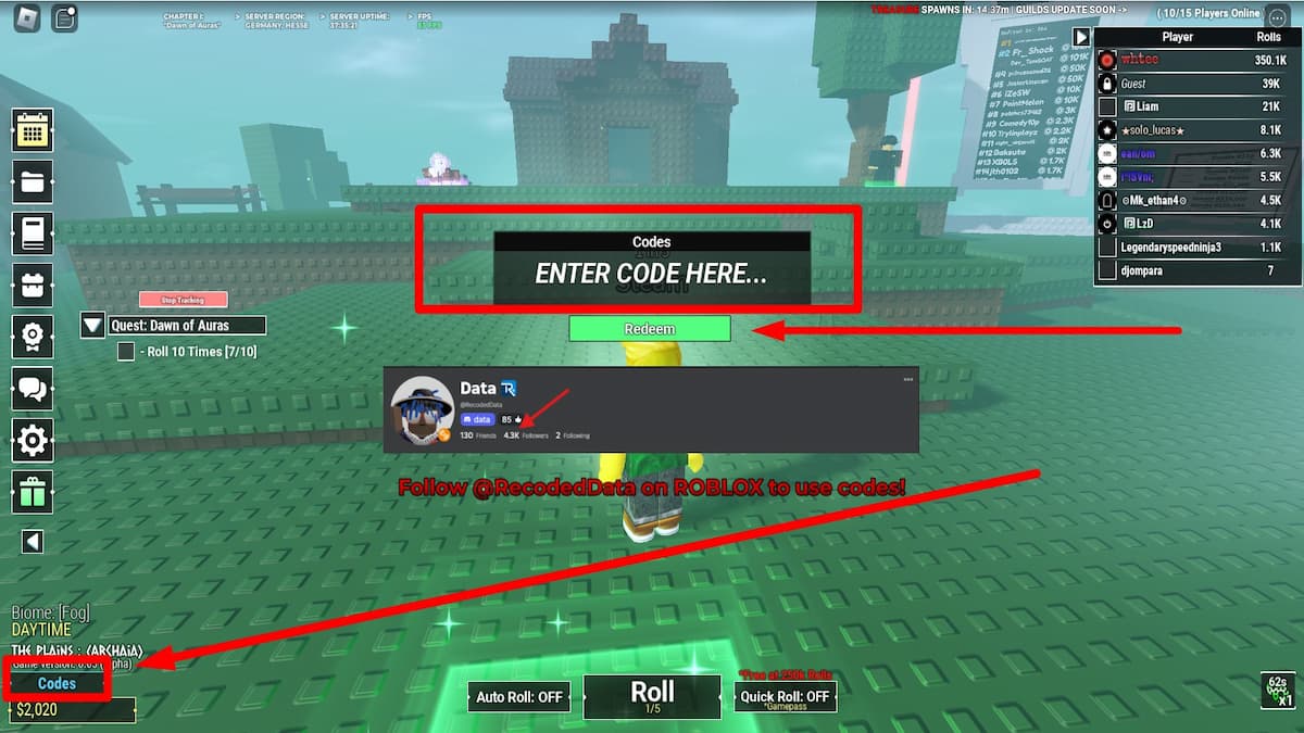 instructions on how to redeem codes for Unknown RNG