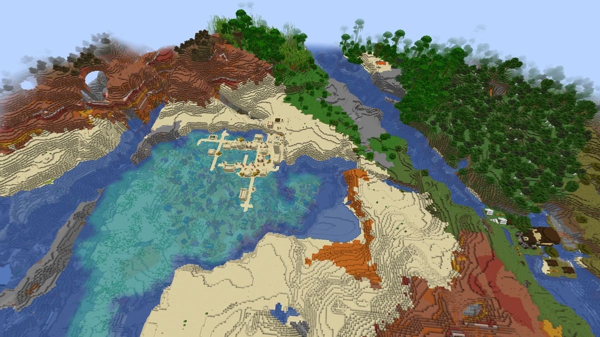 Pillager outpost and desert village in Minecraft