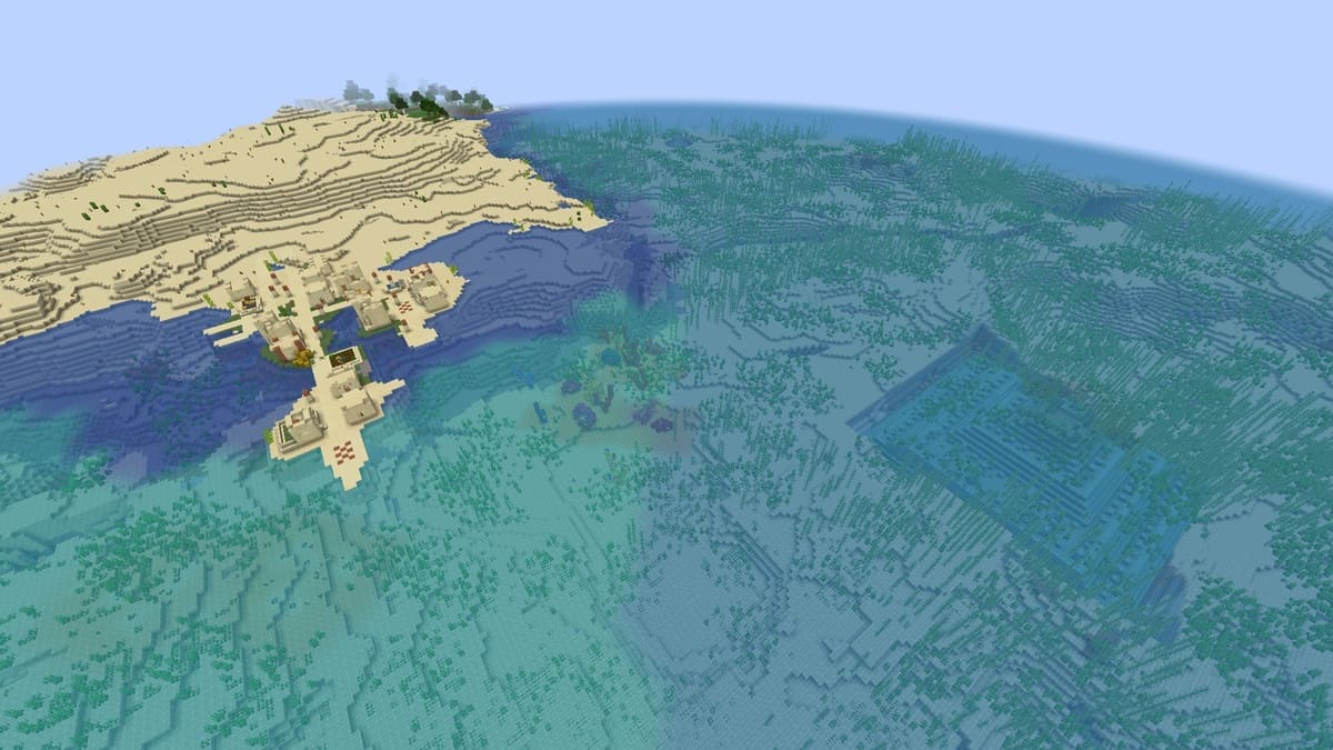 Ocean monument and desert village in Minecraft