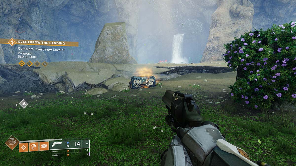 Chest near a waterfall and pond in the Landing in Destiny 2: The Final Shape