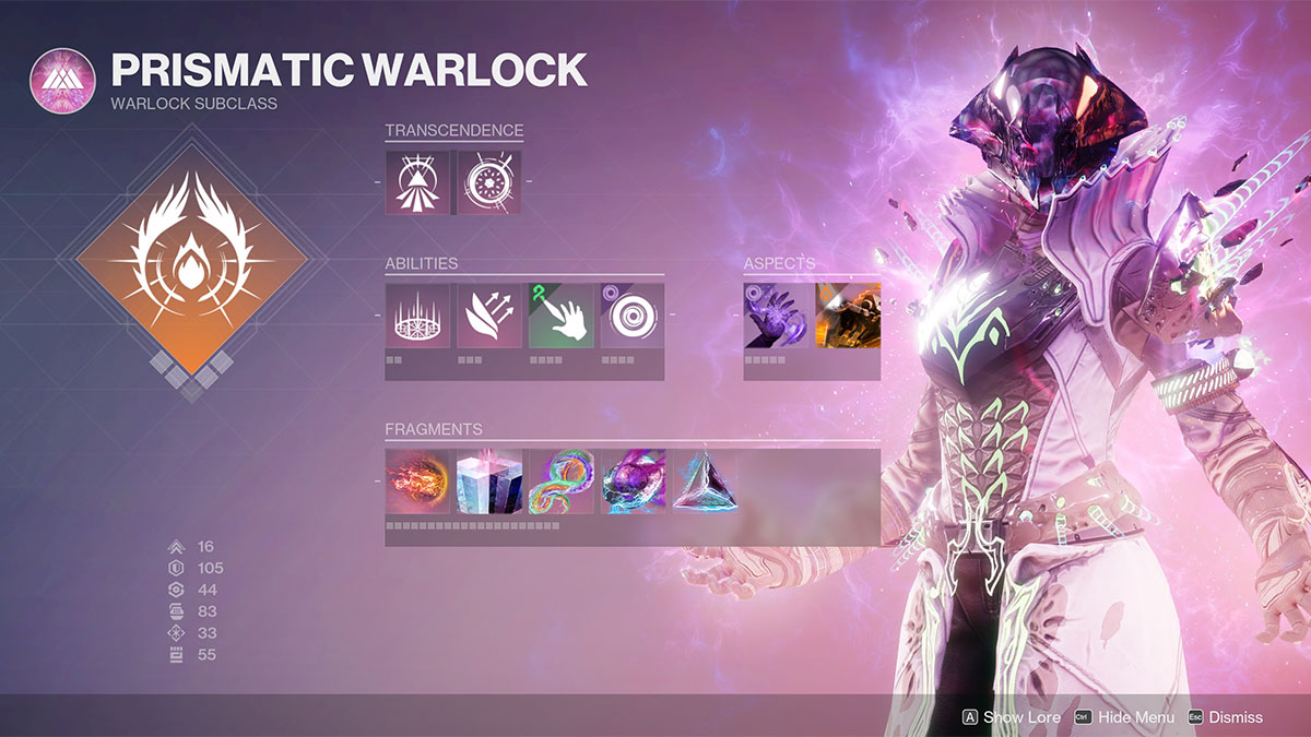 The Warlock Prismatic subclass screen in Destiny 2: The Final Shape