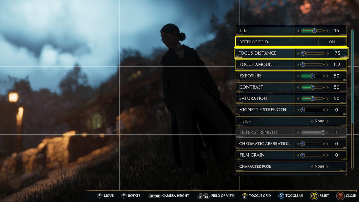 Hogwarts Legacy photo mode blurring out the background with depth of field