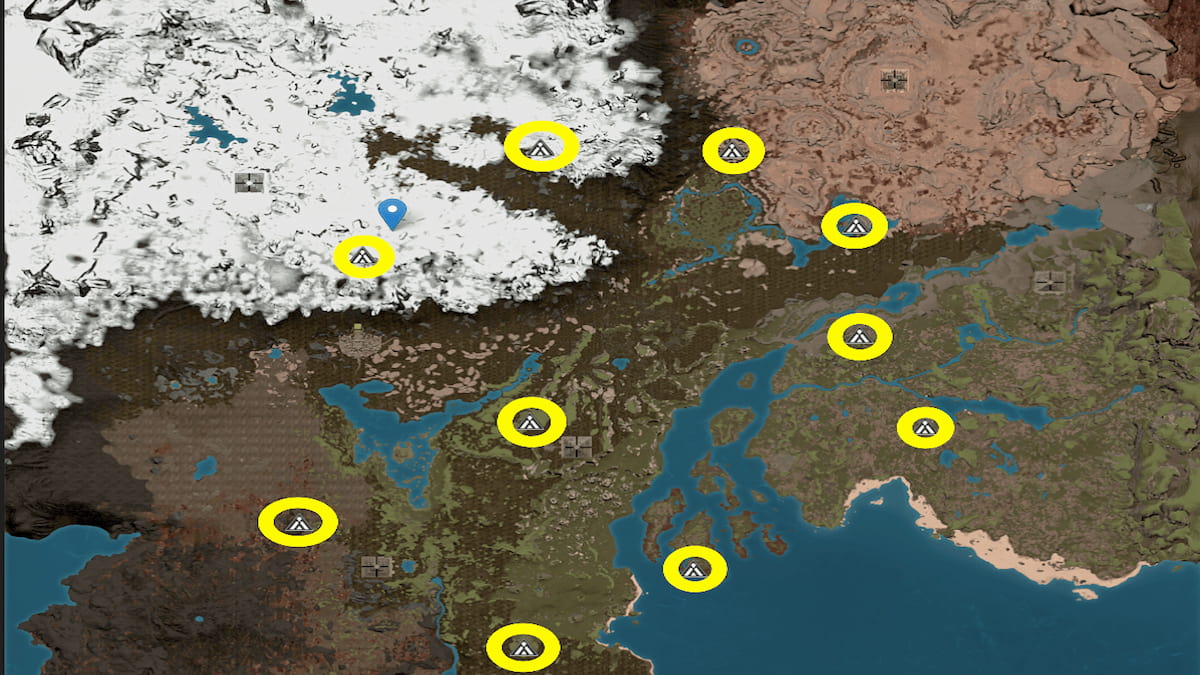 Soulmask map with all barbarian barracks locations