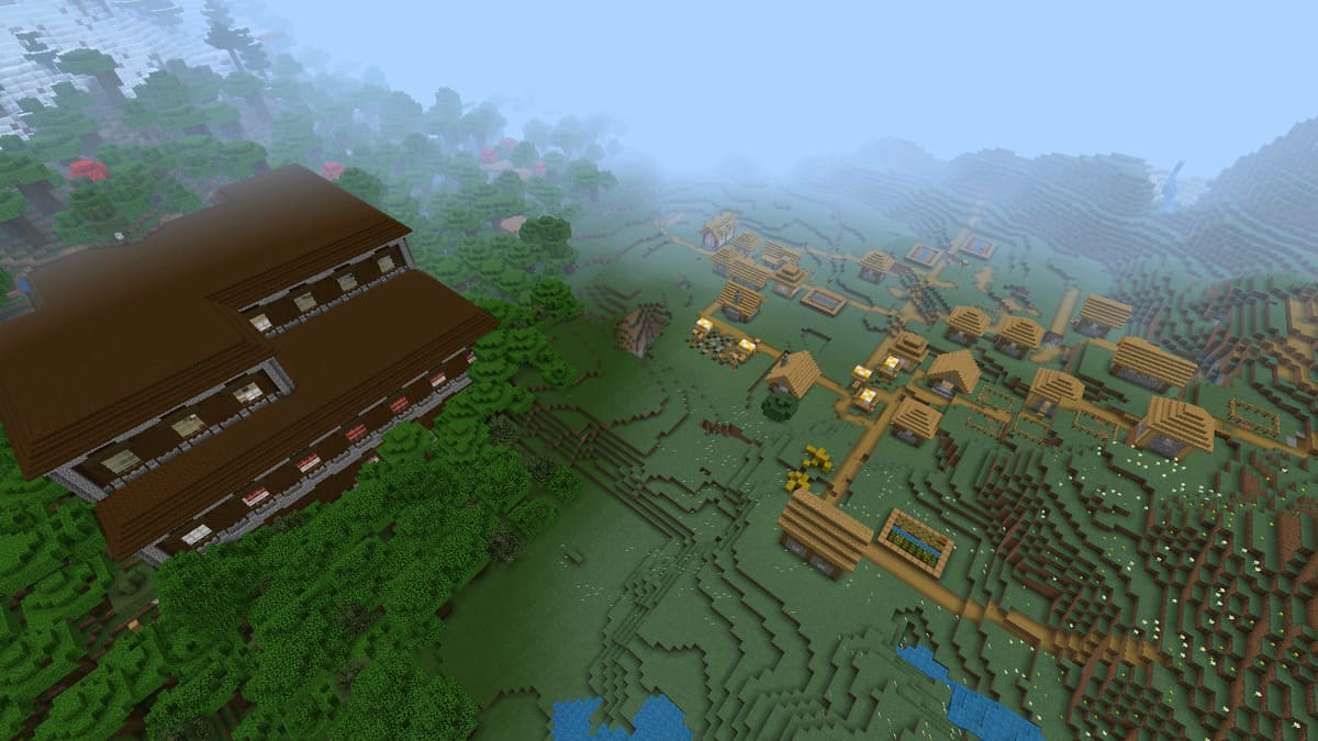 Woodland mansion and village in Minecraft