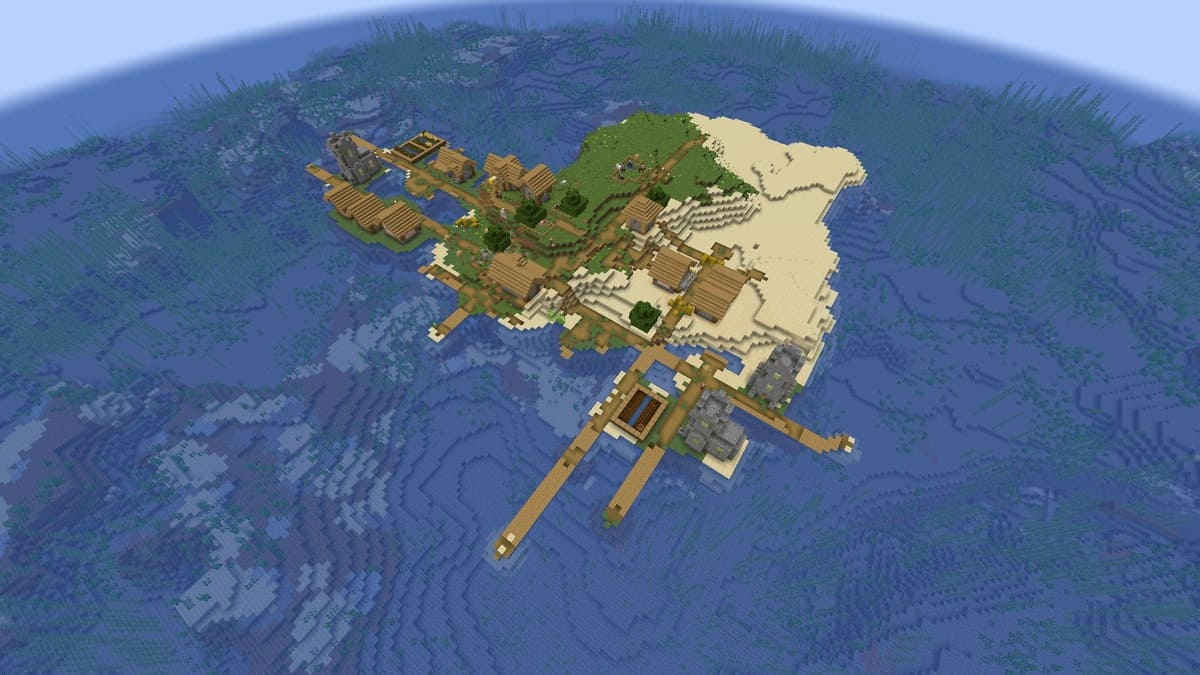 Small survival island village in Minecraft