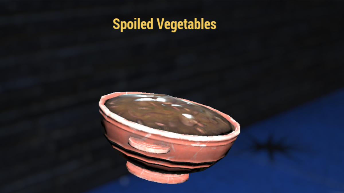 Inspecting spoiled vegetables in Fallout 76.