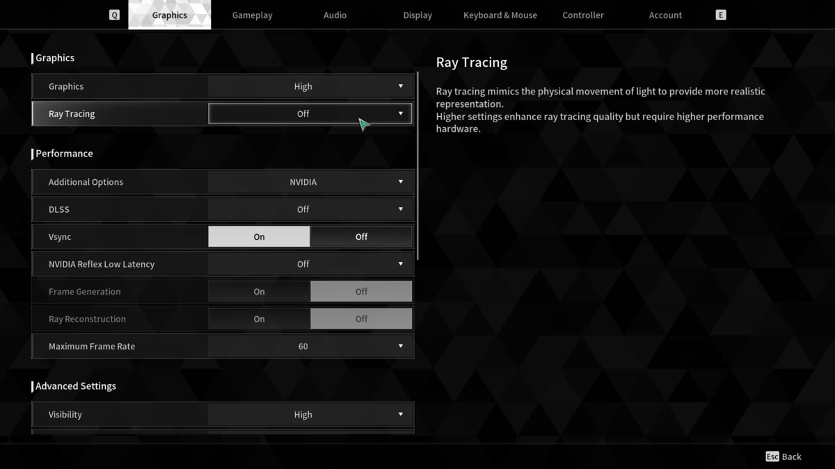 Changing the in-game graphic settings in The First Descendant.