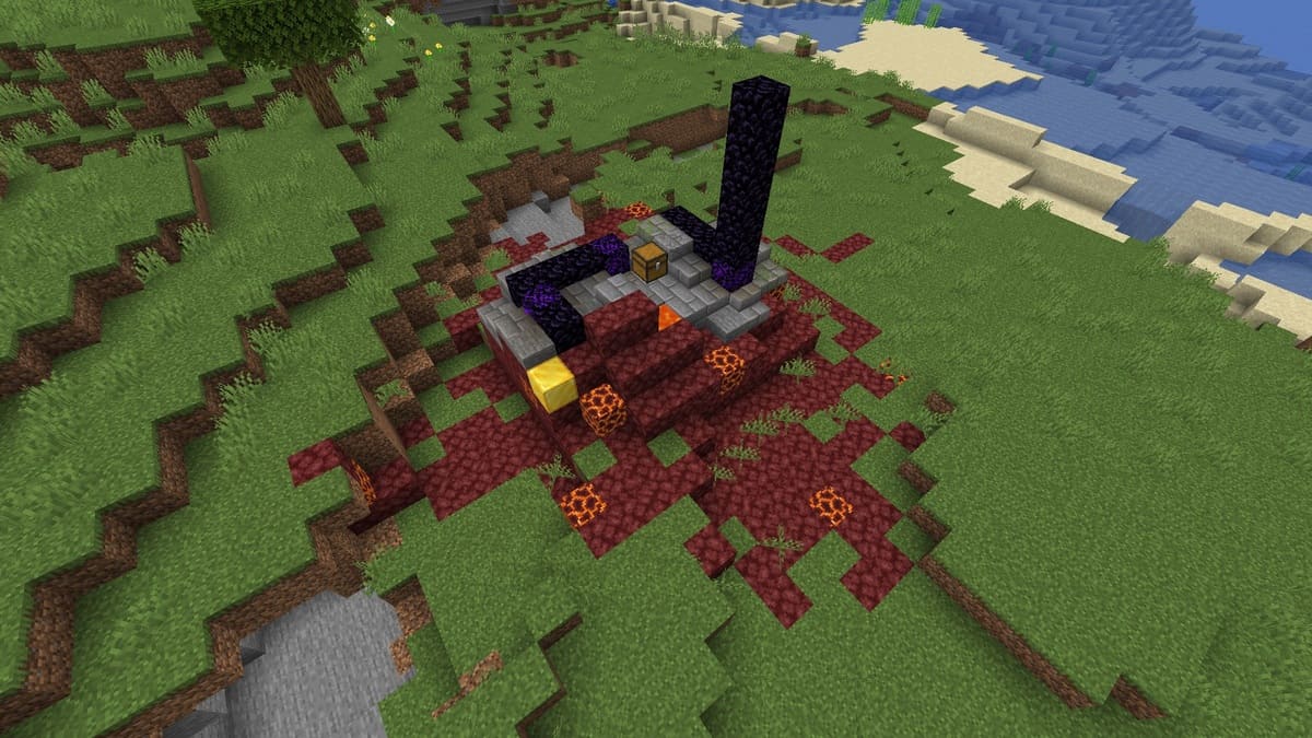 Exposed ruined portal in Minecraft