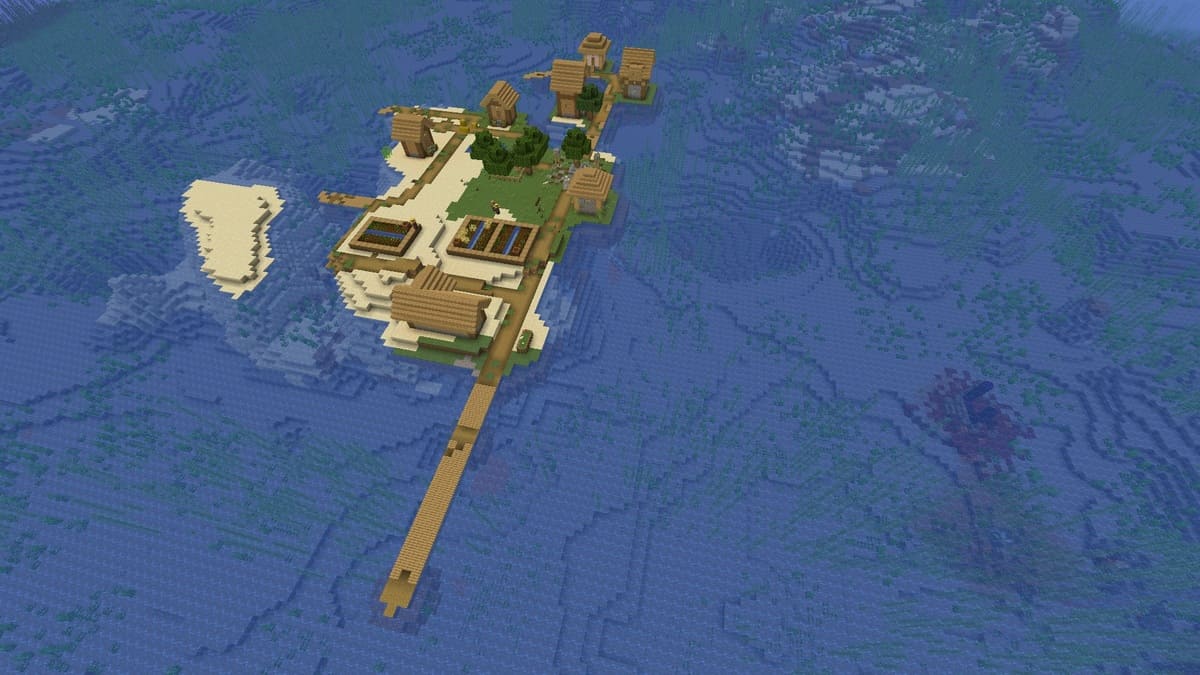 Ruined portal and island village in Minecraft