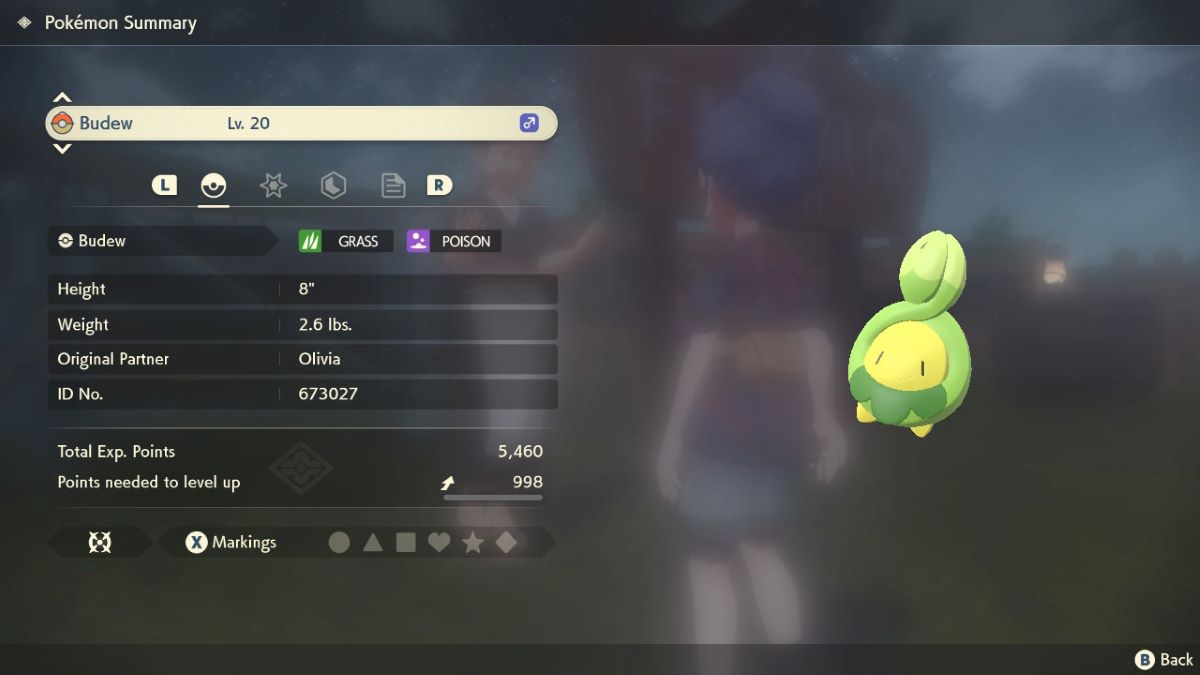 Budew's summary in Pokemon Legends: Arceus